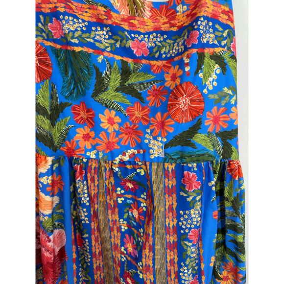 Farm Rio Stitched Garden Cotton Midi Dress Floral Cottagecore Boho Size XL - Picture 10 of 15